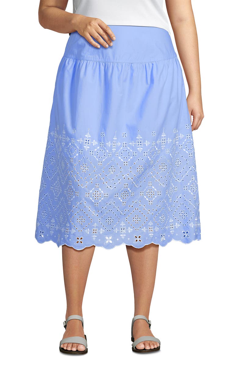 Lands' End Plus Size Poplin Drop Waist Midi Skirt - Set Bottom, Main, color, Light Sea Blue