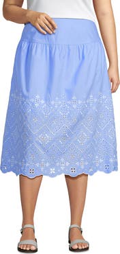 Lands' End Plus Size Poplin Drop Waist Midi Skirt - Set Bottom