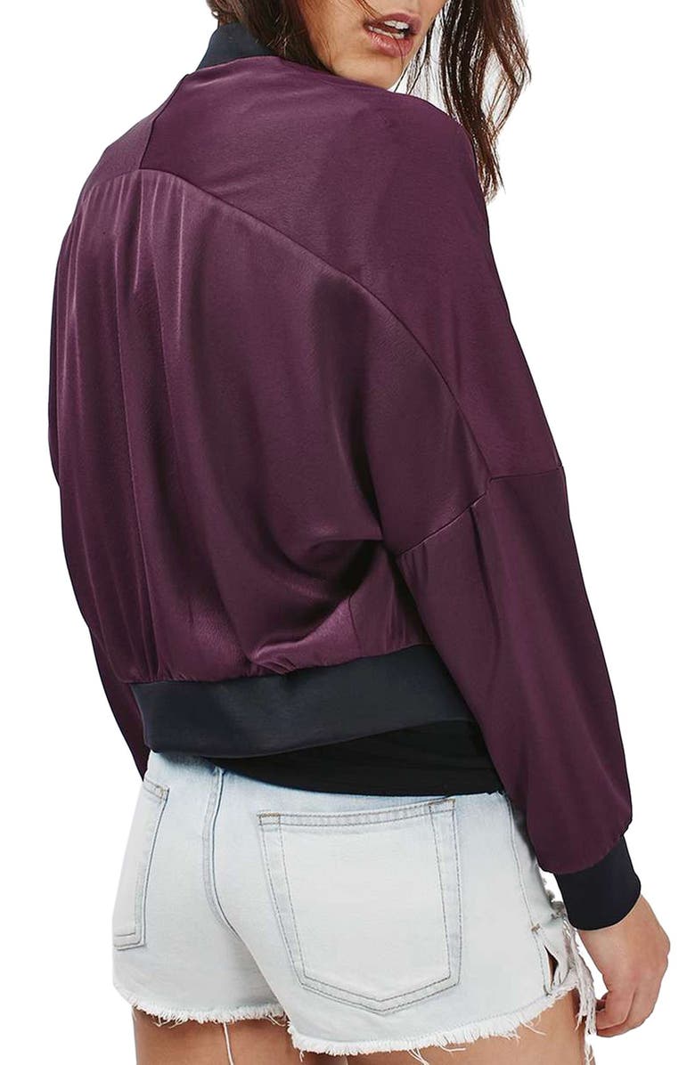 Topshop Dolman Sleeve Satin Bomber Jacket, Alternate, color, 