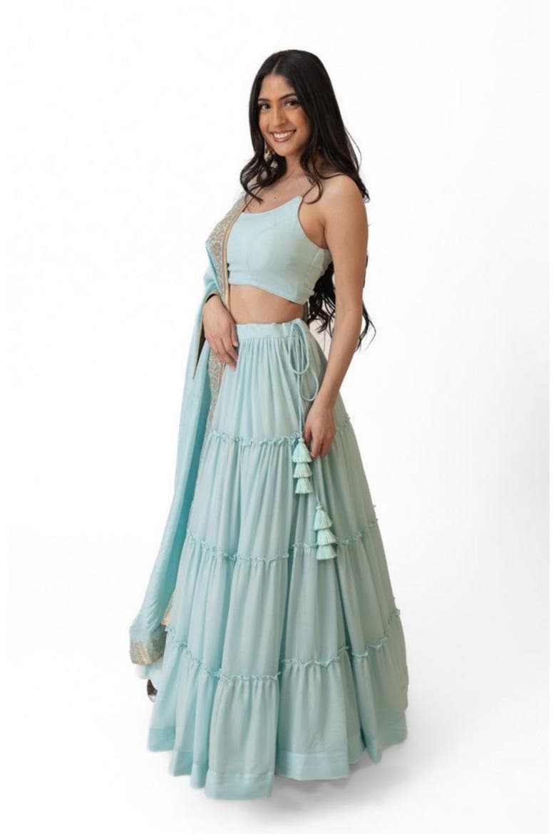 Elvia Tiered Lehenga Choli Set, Alternate, color, Light Blue
