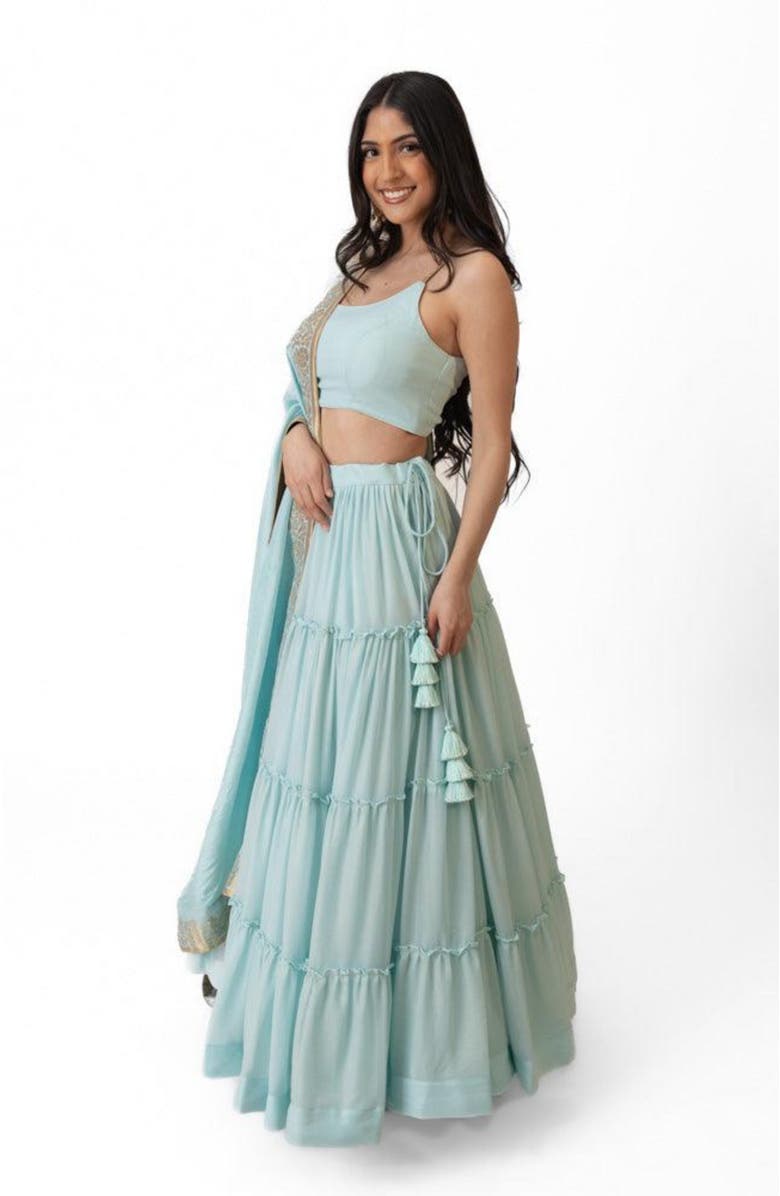 RAAS Elvia Tiered Lehenga Choli Set, Alternate, color, Light Blue