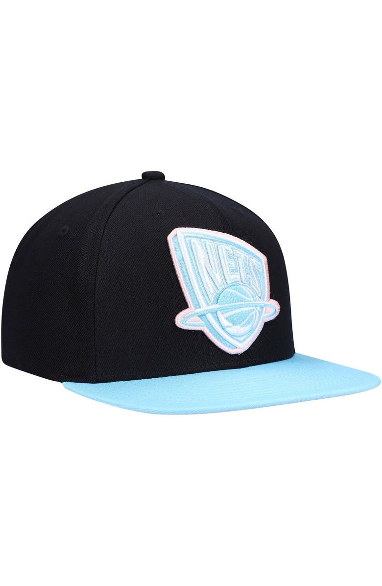 Mitchell & Ness Men's Mitchell & Ness Black/Light Blue New Jersey Nets Pastel Snapback Hat, Alternate, color,