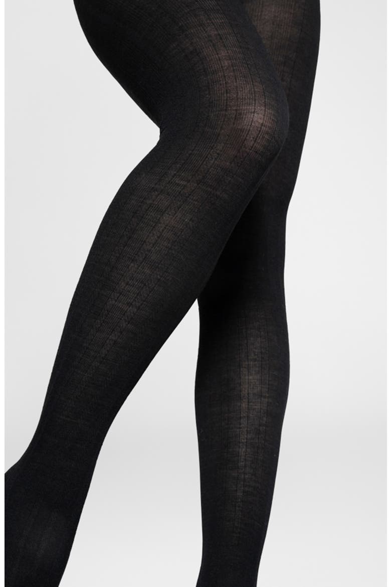 Freja Rib Wool Blend Tights, Alternate, color, BLACK