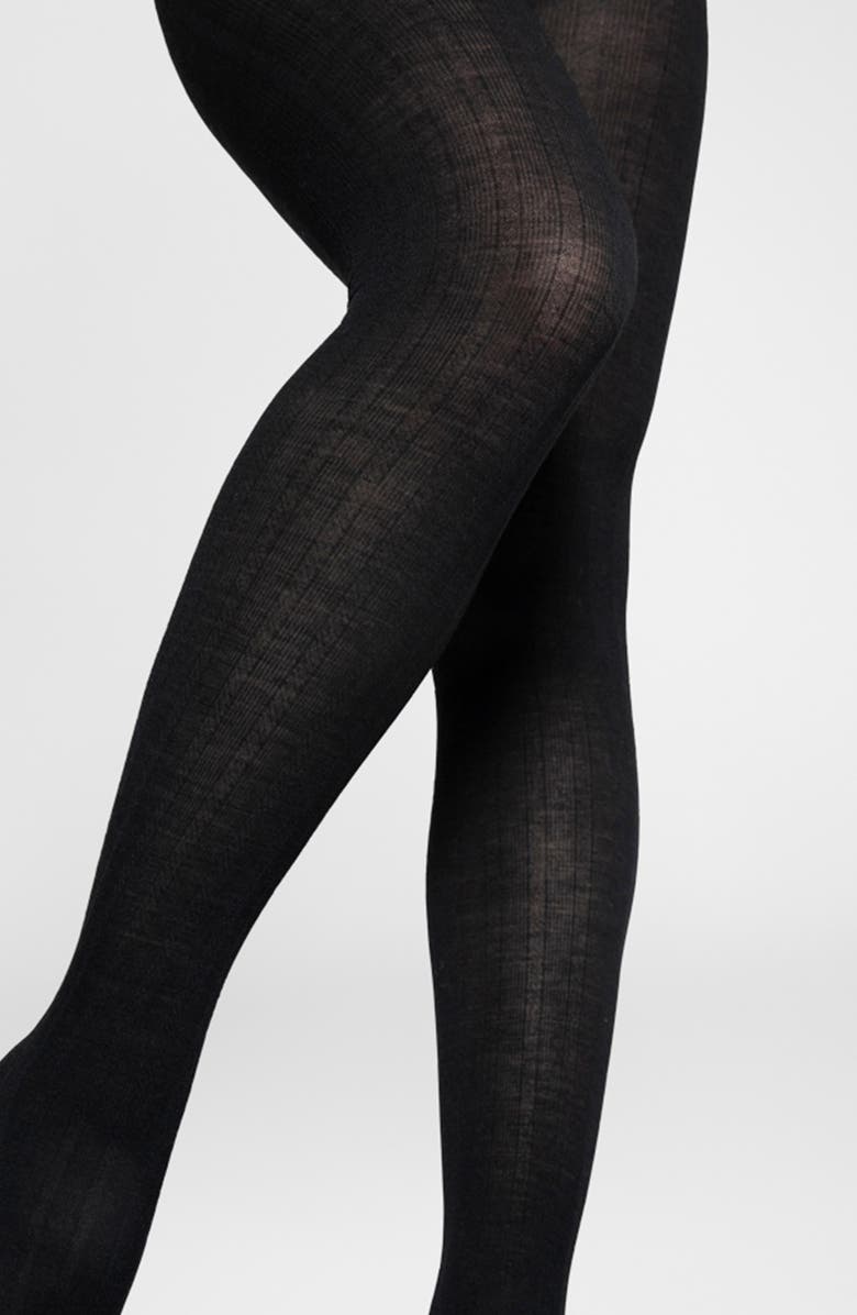 Swedish Stockings Freja Rib Wool Blend Tights, Alternate, color, Black
