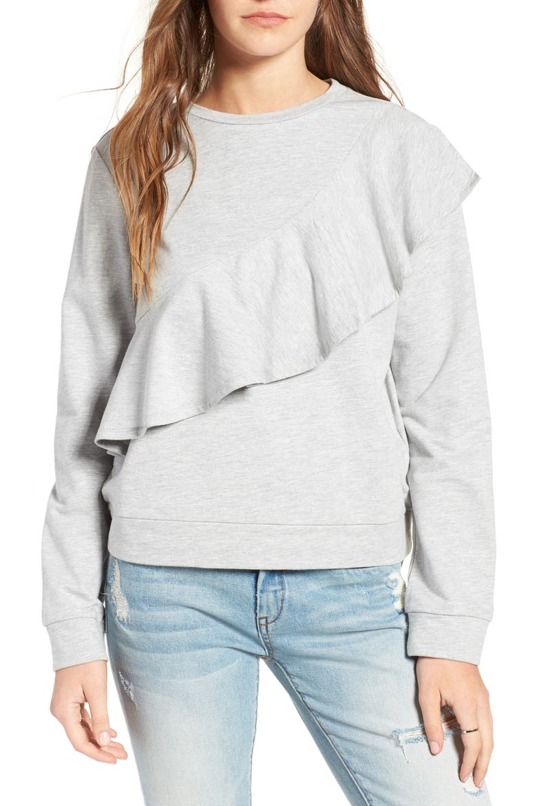 Ruffle Front Sweatshirt, Main, color, HEATHER GREY