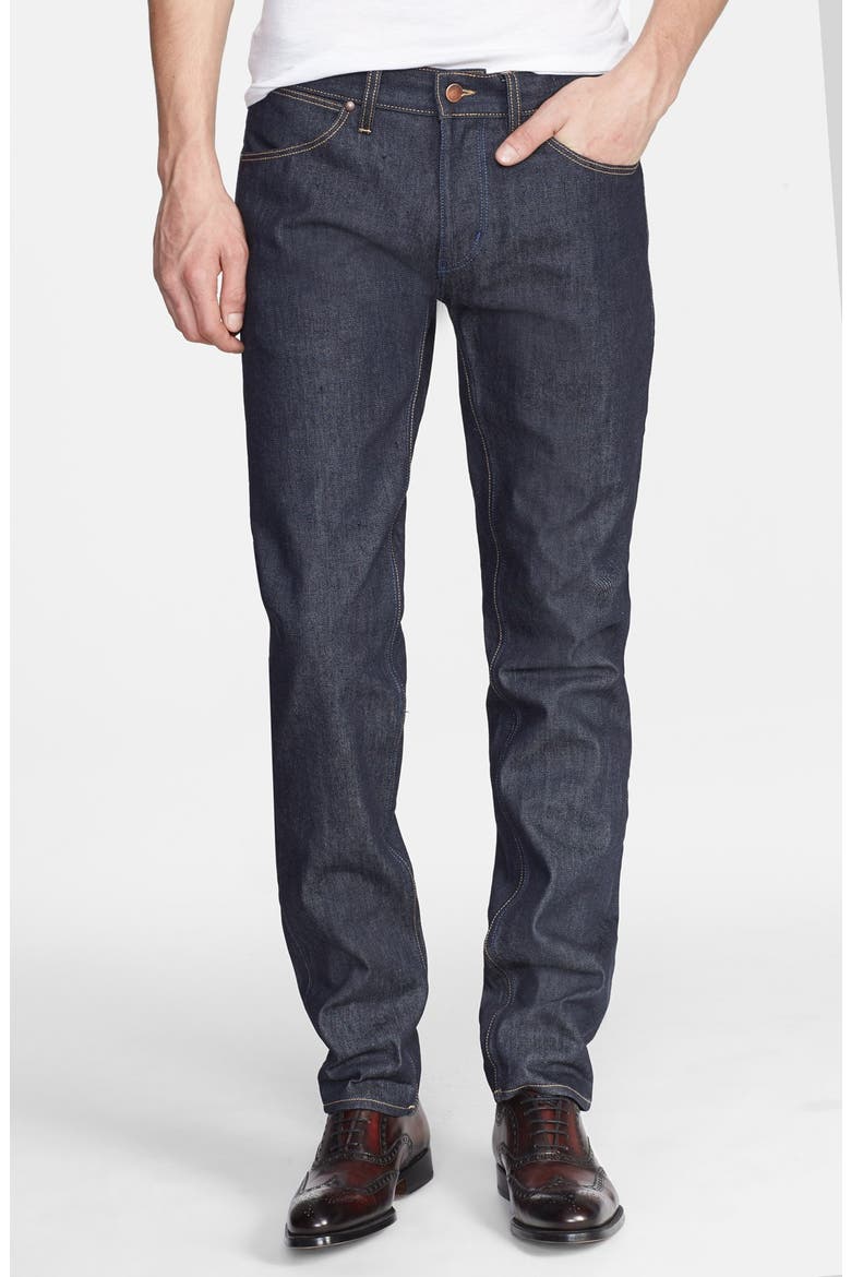 Slim Fit Raw Denim Jeans, Main, color, INDIGO
