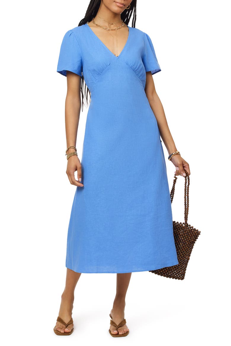 V-Neck Linen Blend Dress, Main, color, REGATTA