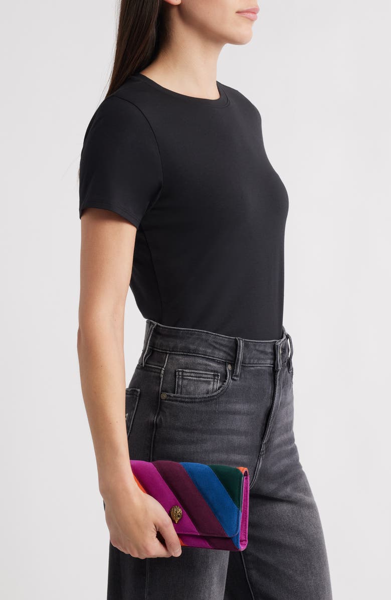 Kurt Geiger London Extra Mini Soho Quilted Colorblock Suede Clutch, Alternate, color, Purple Multi