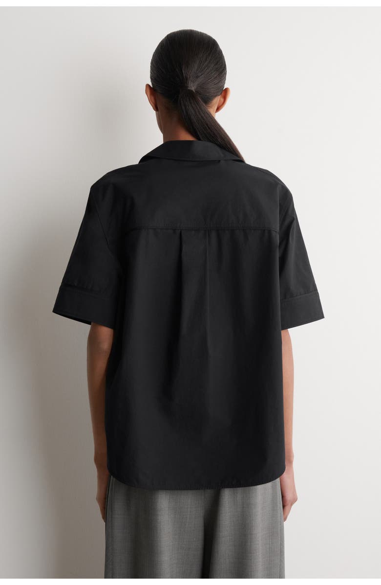COS Oversized Short-sleeved Cotton Shirt, Alternate, color, Black