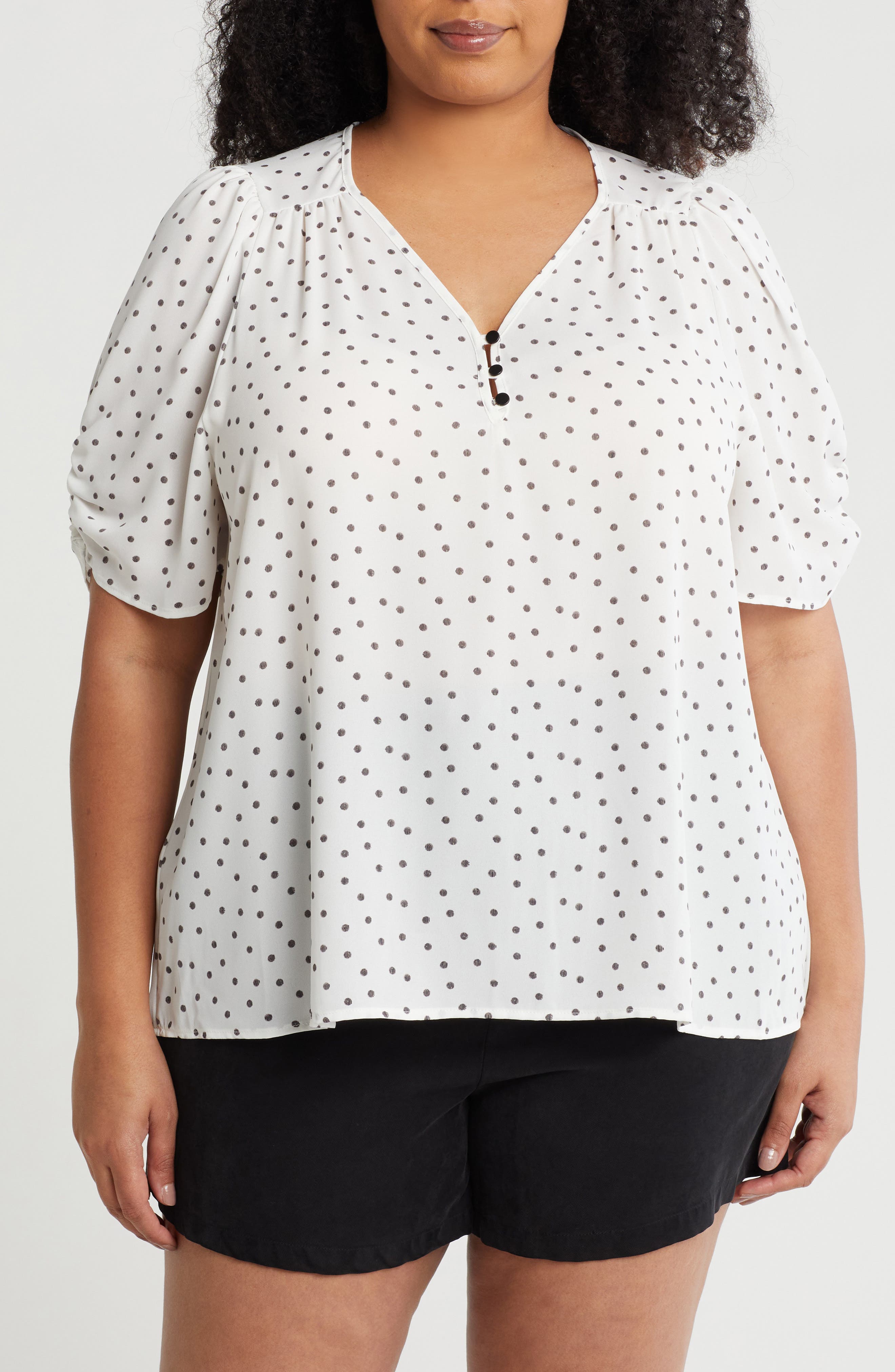Renee C Polka Dot V-Neck Top