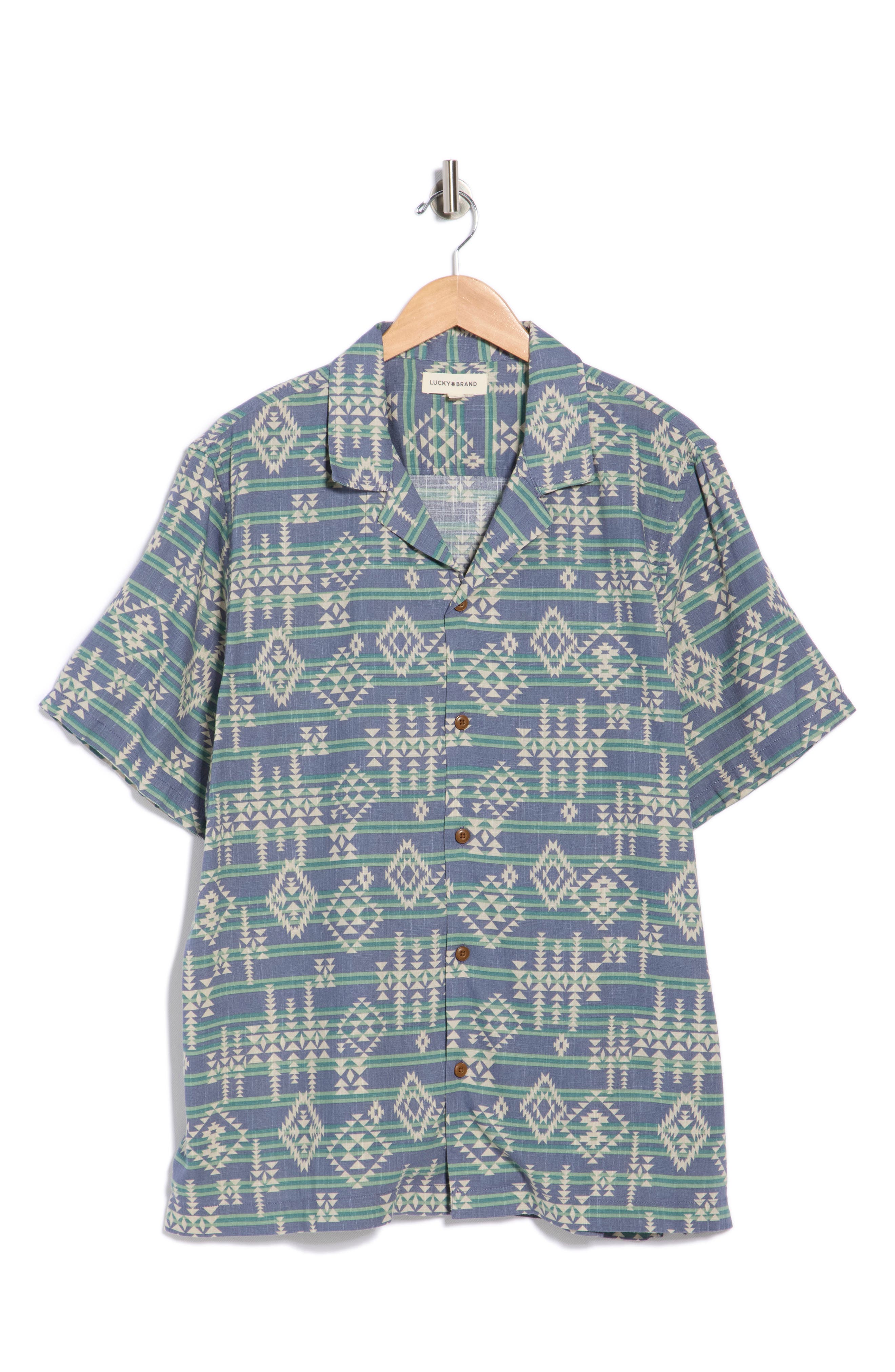 Lucky Brand Geometric Stripe Linen Blend Camp Shirt