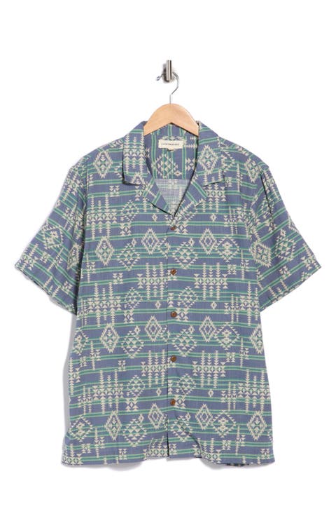 Geometric Stripe Linen Blend Camp Shirt