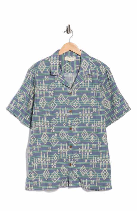 Lucky Brand Geometric Stripe Linen Blend Camp Shirt