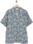 Lucky Brand Geometric Stripe Linen Blend Camp Shirt