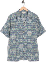 Lucky Brand Geometric Stripe Linen Blend Camp Shirt