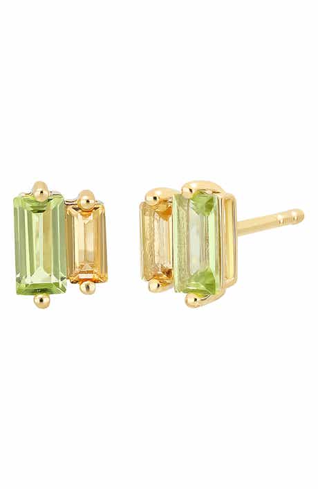 14k Gold Peridot & Citrine Stud Earrings