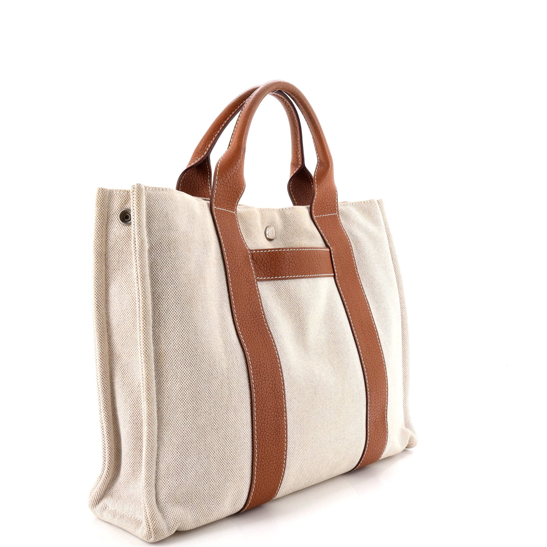 Pre-Owned Hermes Sac Harnais Tote Toile and Leather MM, Alternate, color, Ecru