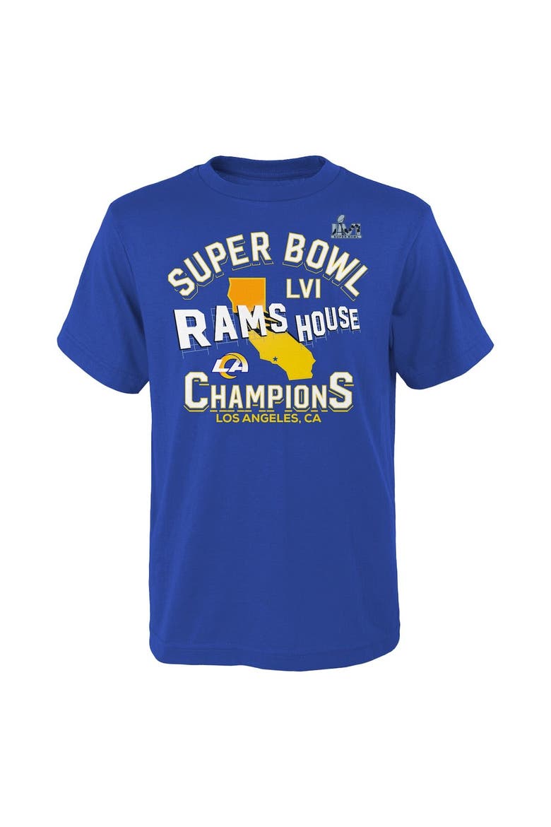 Youth Fanatics Branded Royal Los Angeles Rams Super Bowl LVI Champions Hard Count Hometown T-Shirt, Alternate, color, Royal