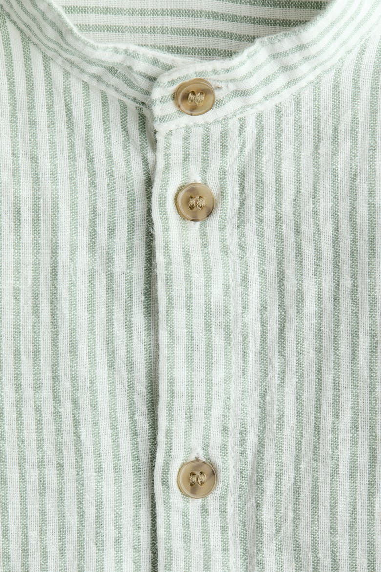 Cotton Band Collar Shirt, Alternate, color, White/green striped