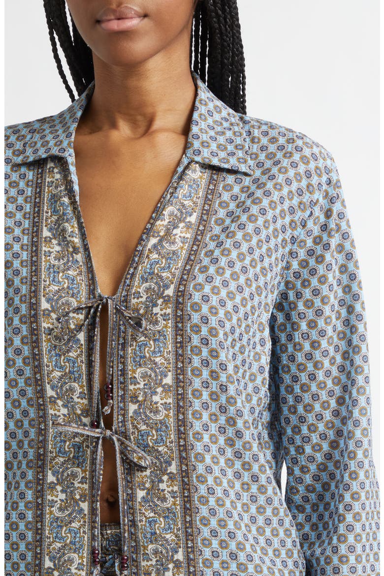 Eva Tie Front Mixed Paisley Print Top, Alternate, color, BLUE JAY MULTI