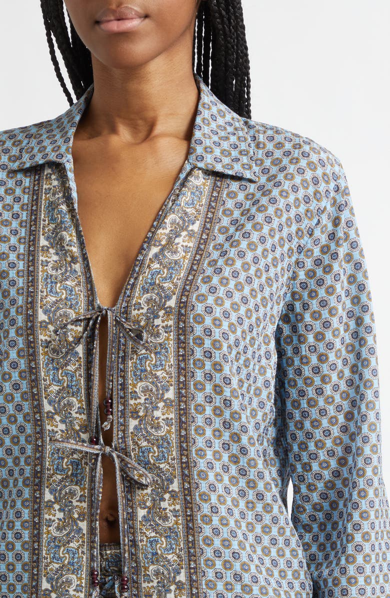 Veronica Beard Eva Tie Front Mixed Paisley Print Top, Alternate, color, Blue Jay Multi