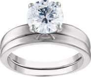 FZN Sterling Silver Created Moissanite Engagement Ring