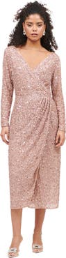 BEAUUT Occasion Embellished Sequin Beaded Maxi Wrap With Sleeves Evening Dress