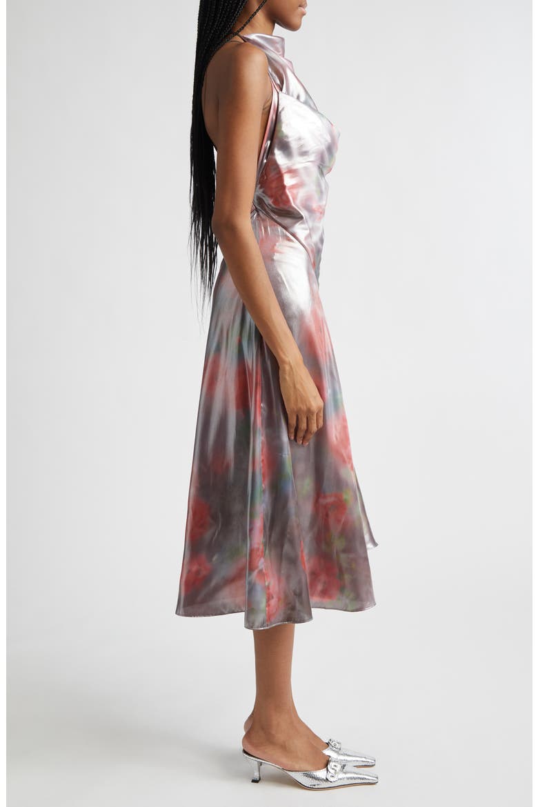 D-Ebra Halter Foiled Georgette Midi Dress, Alternate, color, BORDEAUX
