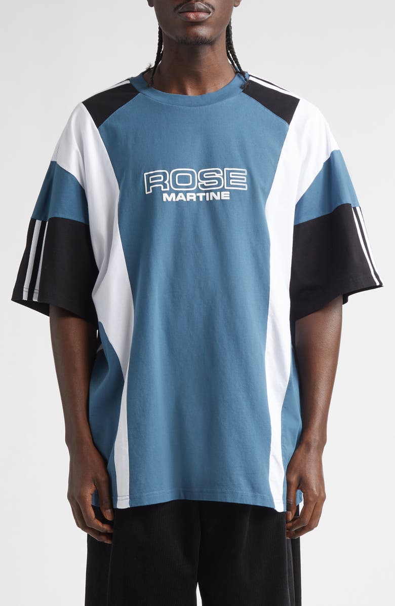 Martine Rose Paneled Oversize Logo T-Shirt, Main, color, Blue
