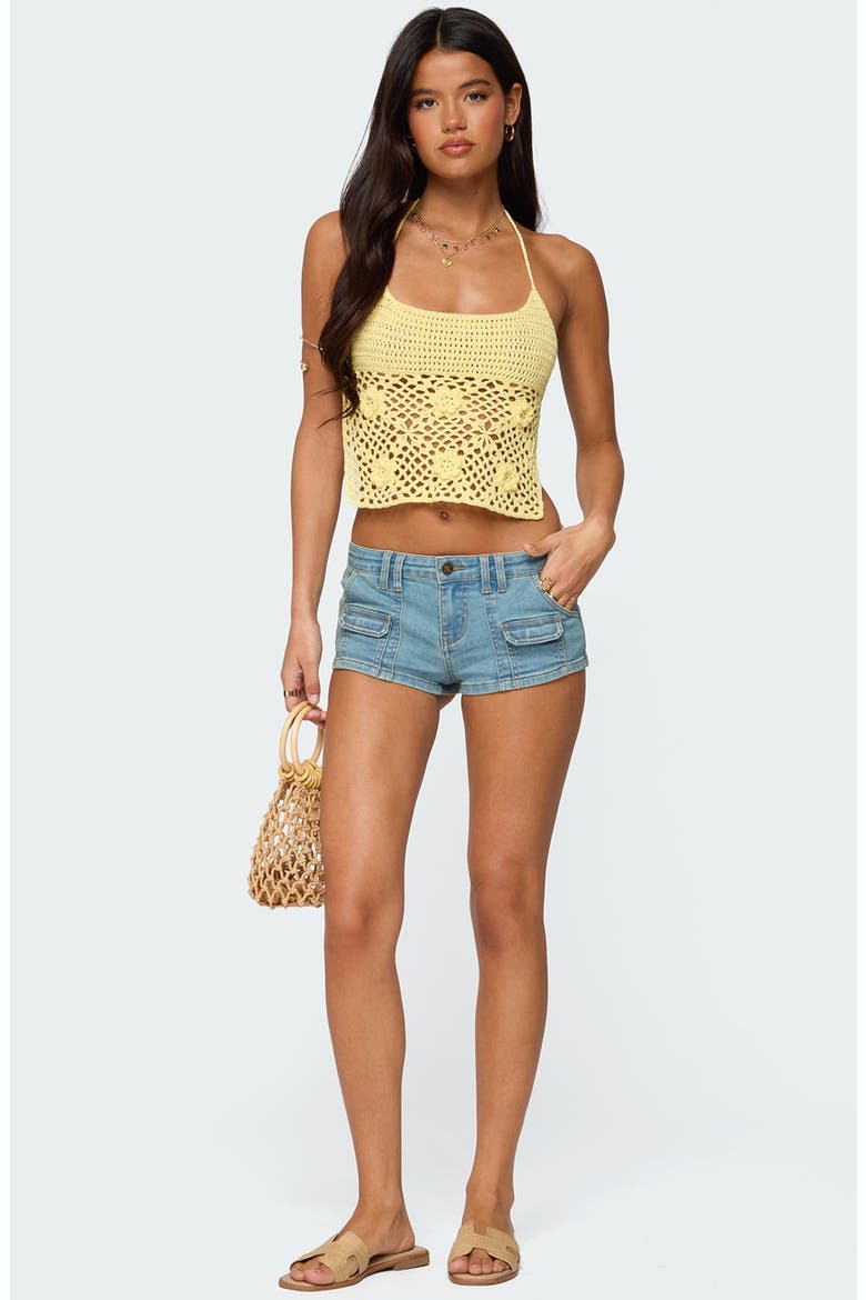 Miel Crochet Backless Halter Top, Alternate, color, YELLOW