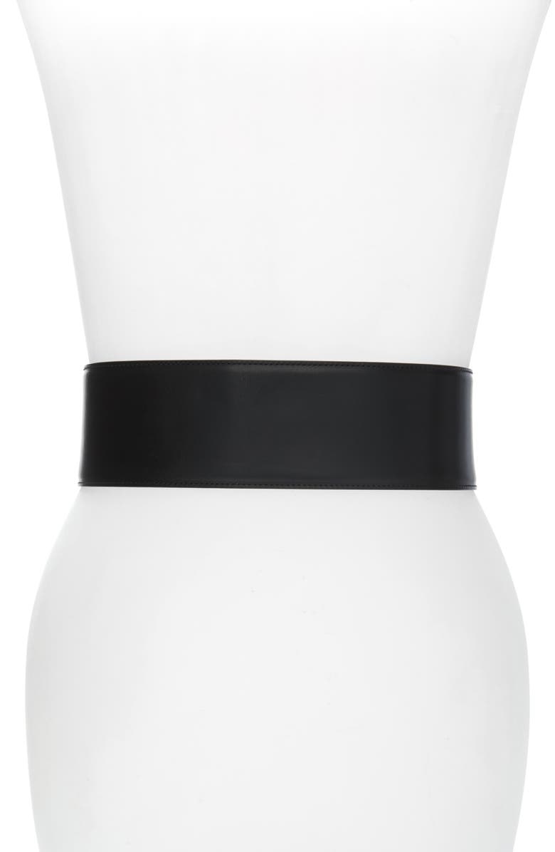 McQueen Alexander McQueen Molten Metal Buckle Leather Belt, Alternate, color,