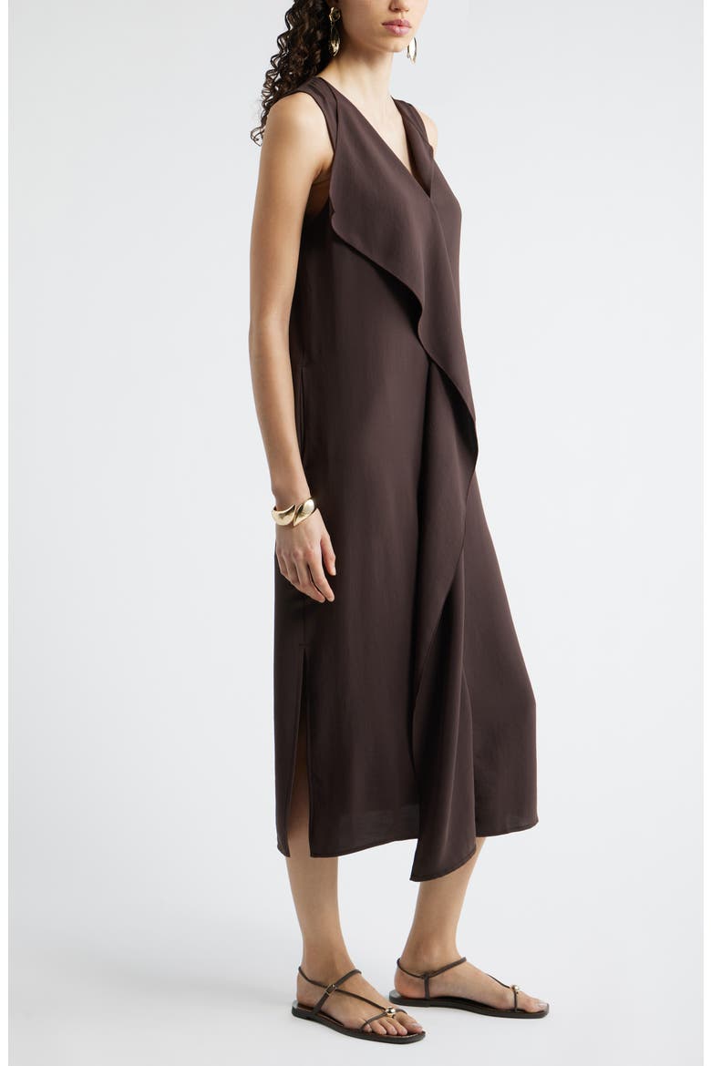 Ruffle Front Sleeveless Dress, Alternate, color, BROWN COFFEE