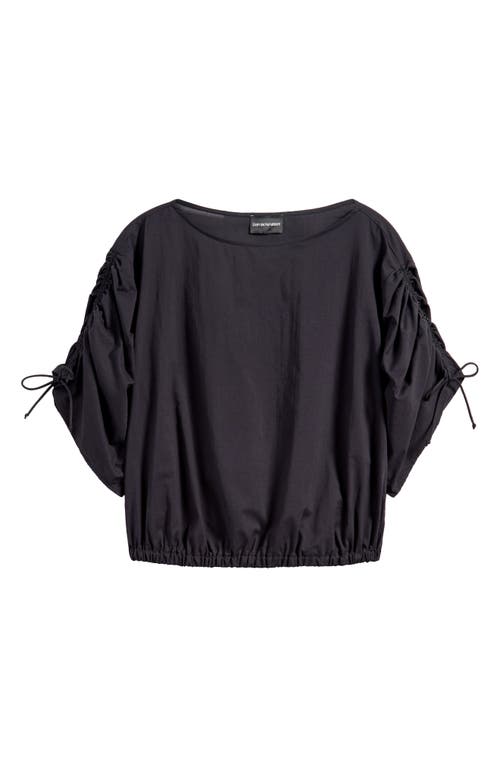 Emporio Armani Cropped Cotton Top In Solid Black