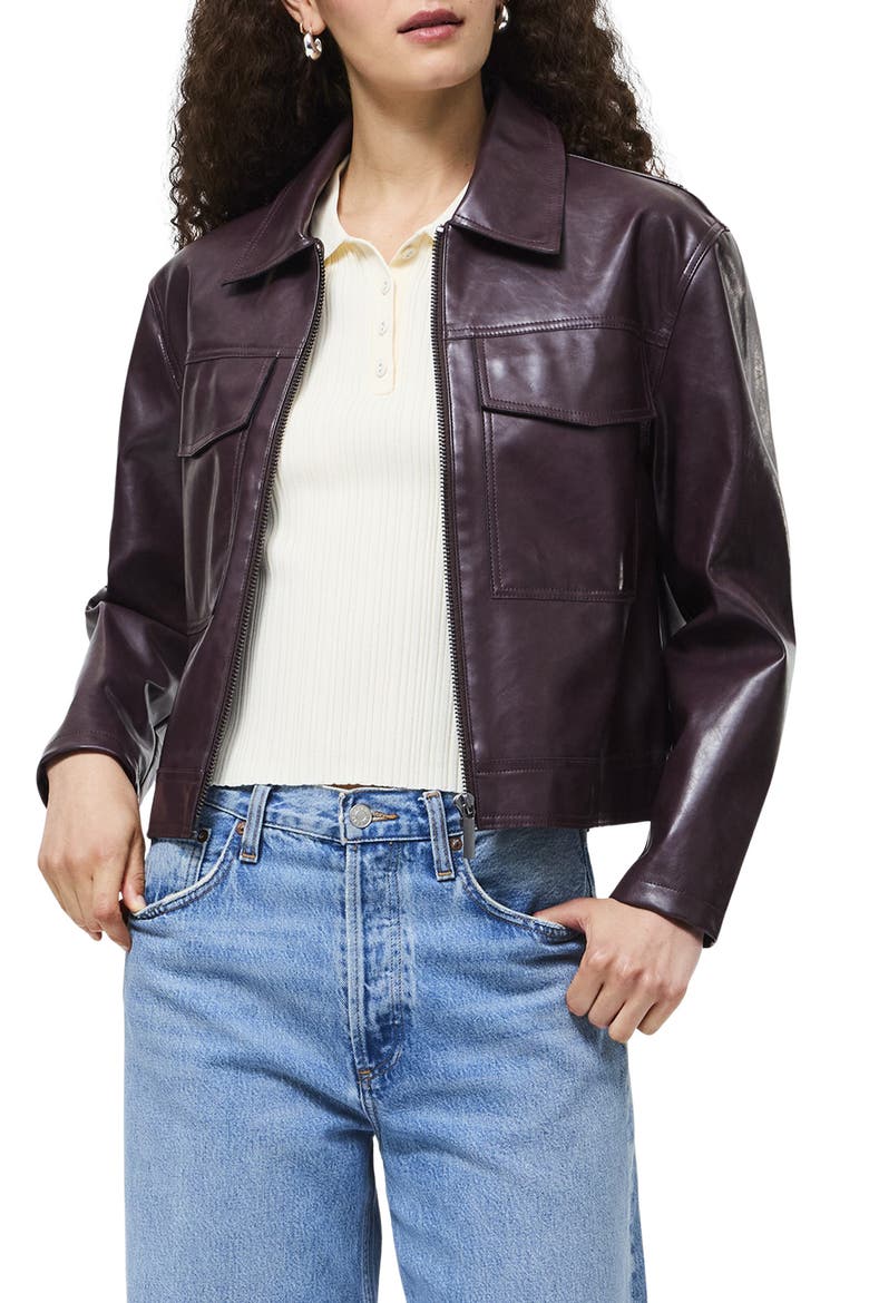 Kayleigh Faux Leather Bomber Jacket, Main, color, 60-BORDEAUX RED