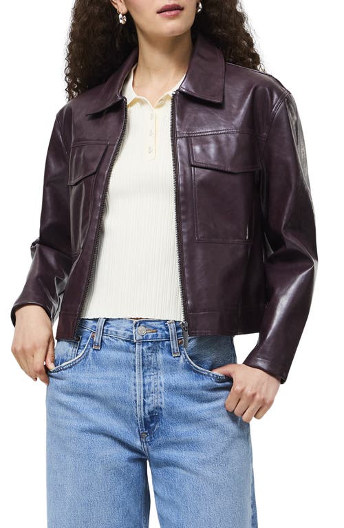 French Connection Kayleigh Faux Leather Bomber Jacket In Burgundy