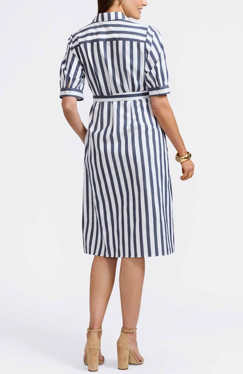 Foxcroft Esther Stripe Shirtdress In Navy/white