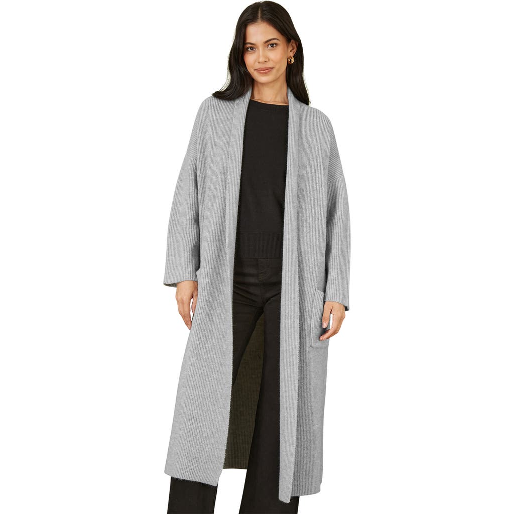 Yumi Knitted Maxi Cardigan With Pockets In Gray