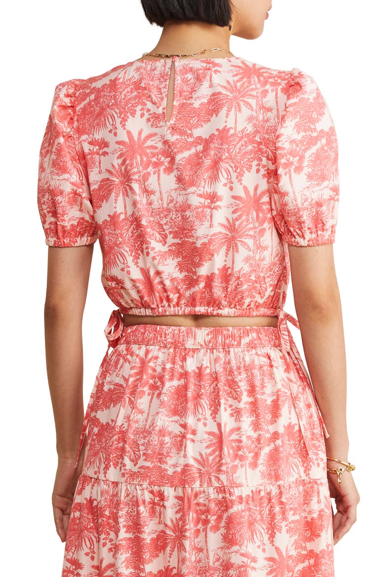 Palm Print Puff Sleeve Top, Alternate, color, TOILE - RUM RUNNER