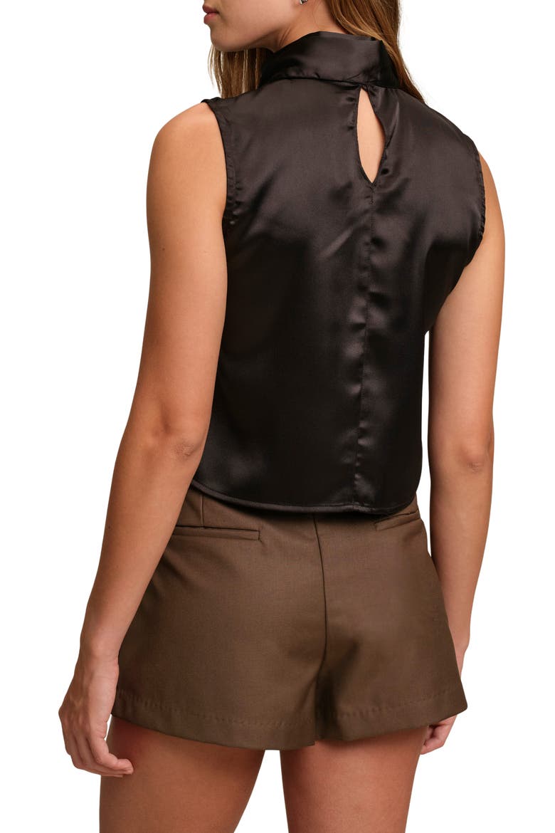 Corey Sleeveless Satin Tie Neck Top, Alternate, color, BLACK