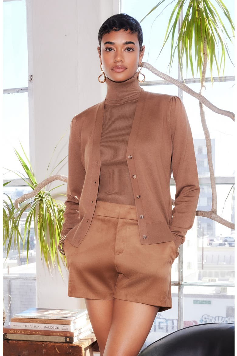 Faux Suede High Waist Shorts, Alternate, color, COGNAC