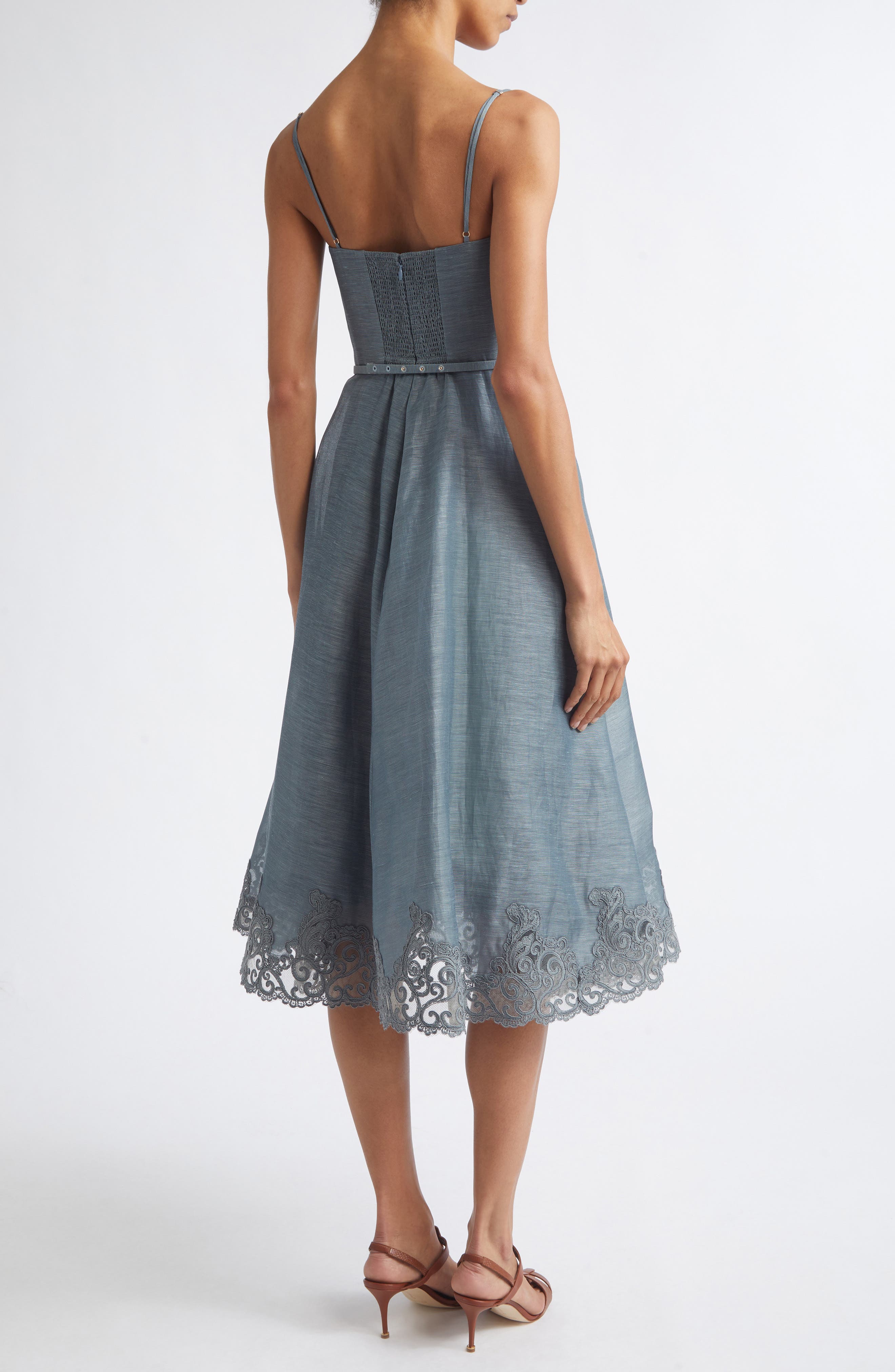 Zimmermann Ascent Lace Trim Linen & Silk Midi Dress (Women