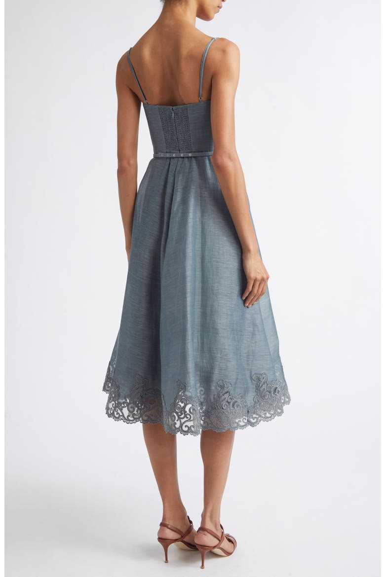 Ascent Lace Trim Linen & Silk Midi Dress, Alternate, color, DECO BLUE