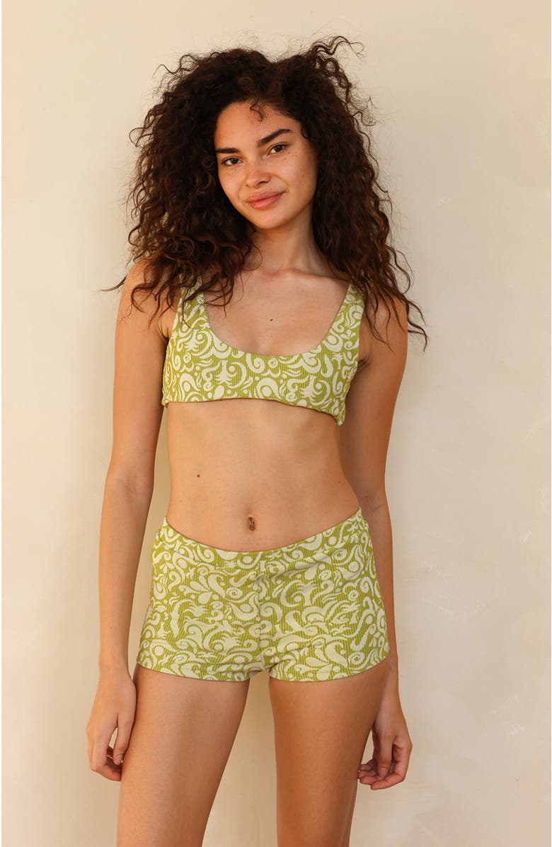 Dippin Daisys Farrah Elastic Waist Booty Short, Main, color, Twin Fin Matcha