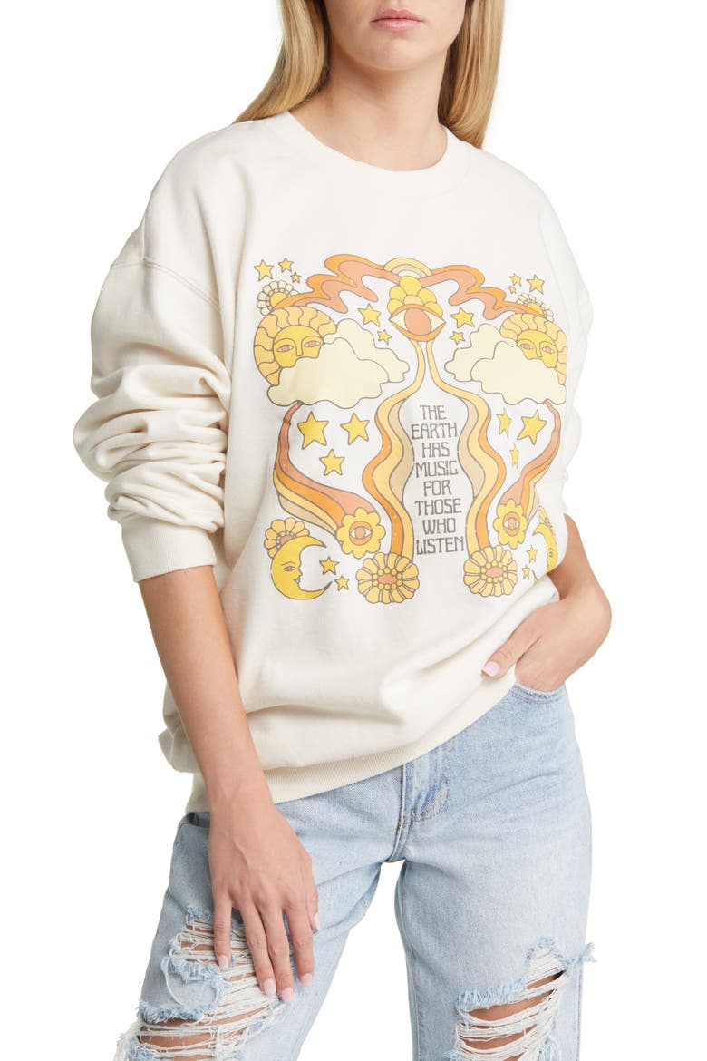 Women's Earth Music Graphic Sweatshirt, Main, color, WASHED WHITE