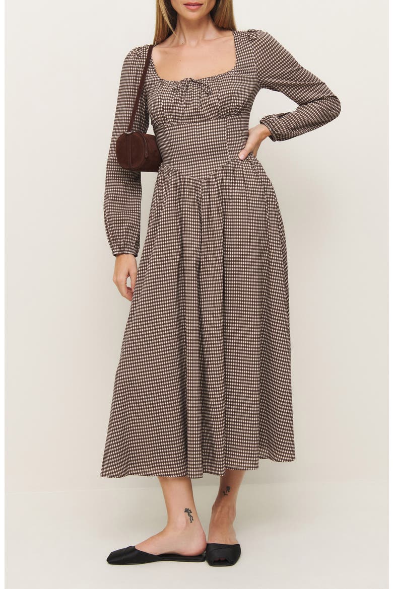 Oria Gingham Long Sleeve Organic Cotton Maxi Dress, Main, color, TARTINE CHECK