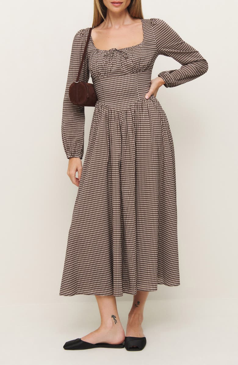 Reformation Oria Gingham Long Sleeve Organic Cotton Maxi Dress, Main, color, 