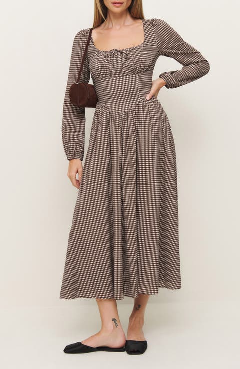 Oria Gingham Long Sleeve Organic Cotton Maxi Dress