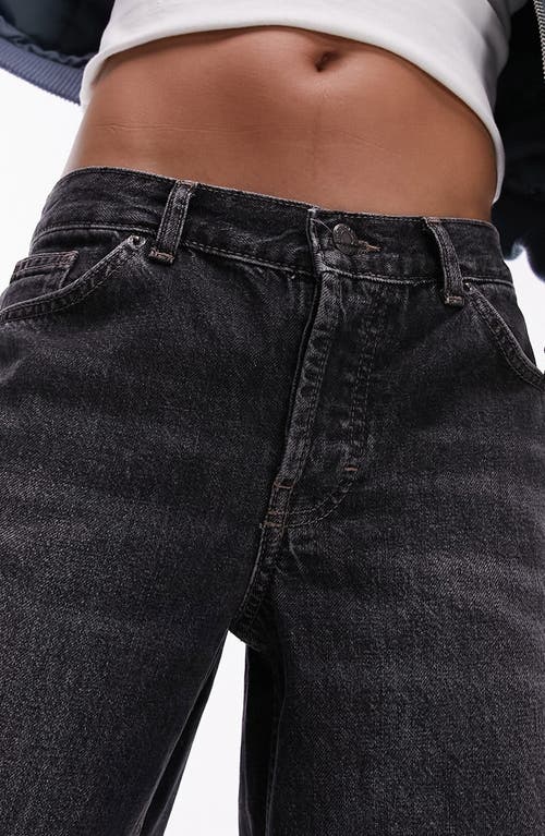 Topshop Ember Low Rise Wide Leg Jeans In Washed Black In Black