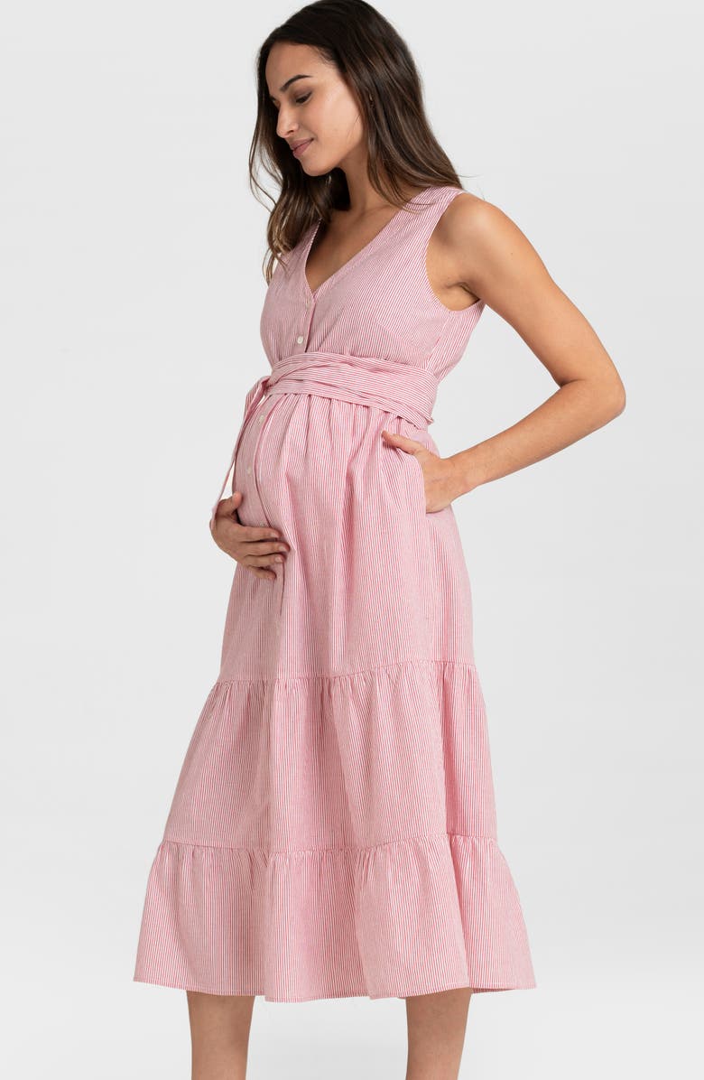 Seraphine Stripe Cotton Maternity/Nursing Midi Sundress, Alternate, color, Red/ White