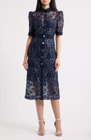 Tahari Lace & Crepe Shirtdress